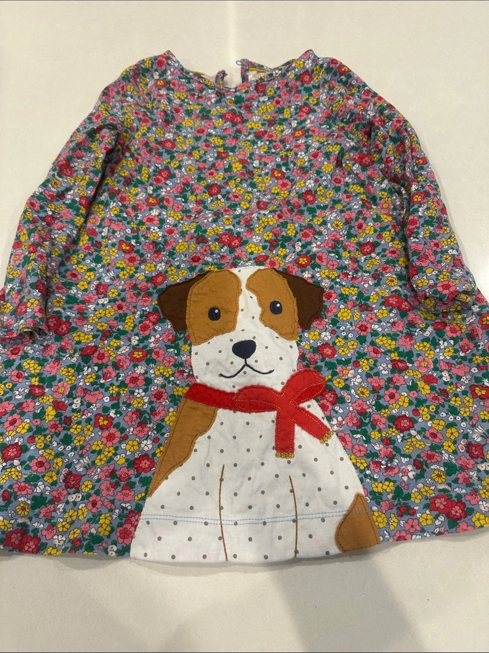 Mini Boden Floral Dress with Puppy Applique - Pink, Green, Yellow, Blue